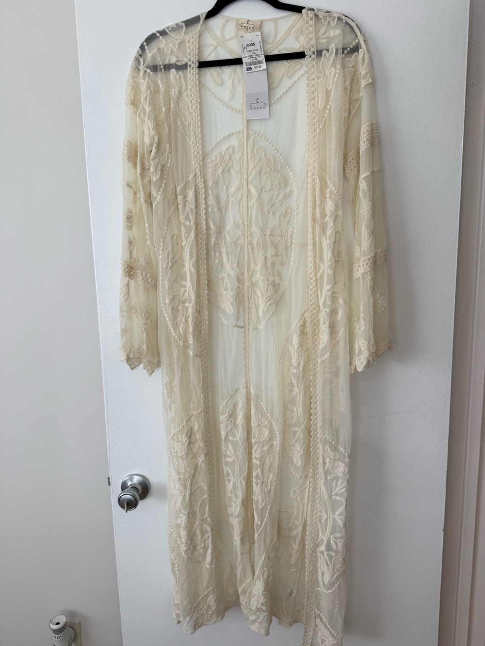 Sheer Embroidered Swim Coverup - Cream